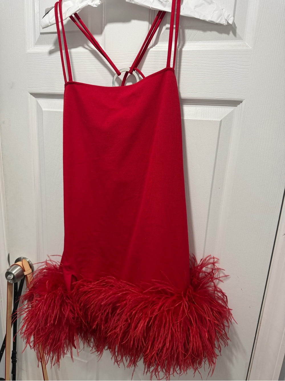 The Attico Red Feather-Trim Mini Dress - Picture 8 of 8